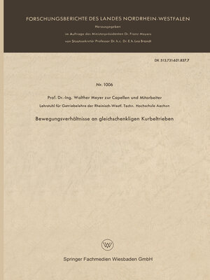 cover image of Bewegungsverhältnisse an gleichschenkligen Kurbeltrieben